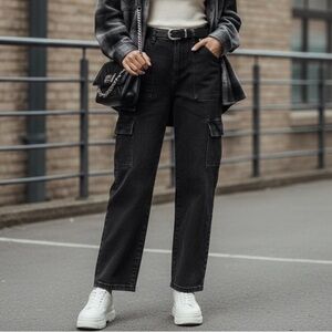 Michael Kors Relaxed Utility Cargo Jeans - Washed Black - Size 10
